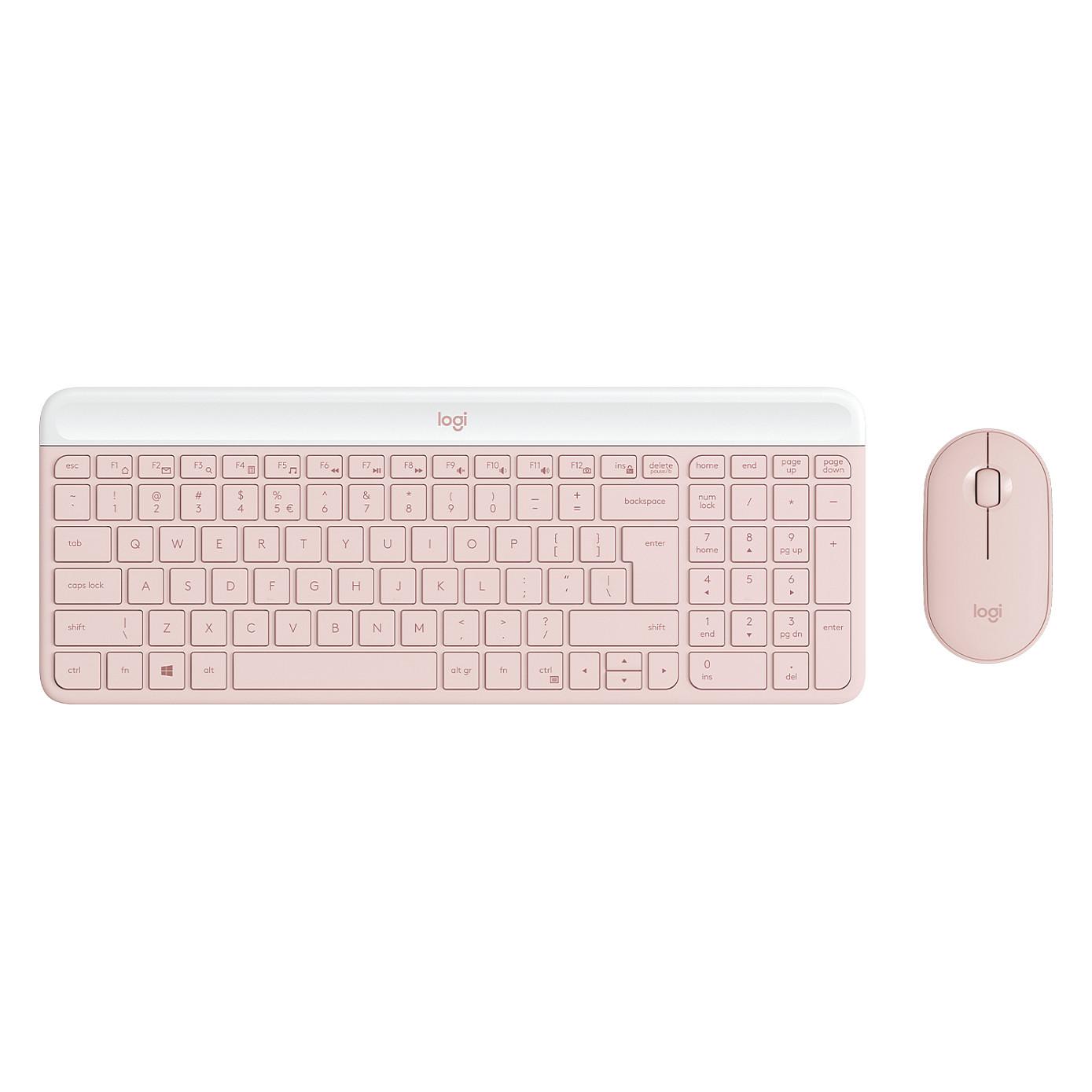 Combo (Tastierë & Maus) Logitech Slim Wireless MK470, Wireless, 2.4 GHz, QWERTY – Rozë