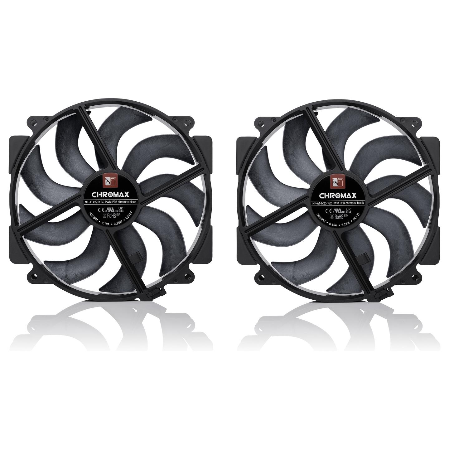 Ftohës për Kasë Noctua NF-A14x25r G2 / 140mm / 1500 RPM / PWM / 2-Pack – Zezë - 3
