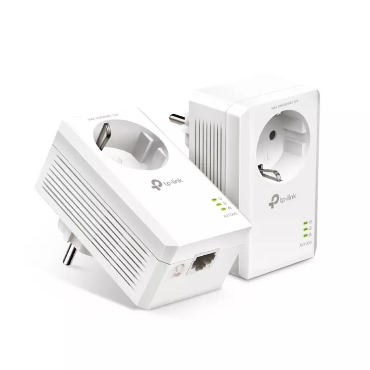 TP-Link TL-PA7017P KIT AV1000 Gigabit Powerline Adapter – 2× Adapterë, HomePlug AV2, 1000 Mbps, 1× Gigabit Ethernet, Prizë e Integruar – Bardhë