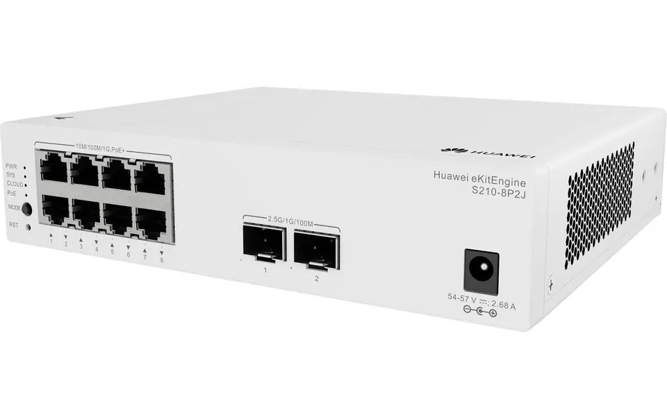 Switch Huawei eKitEngine S210-8P2J, 8x Gigabit Ethernet RJ45 PoE+, 2x SFP 2.5G, PoE 128W, 26Gbps, Layer 2 Managed - Bardhë