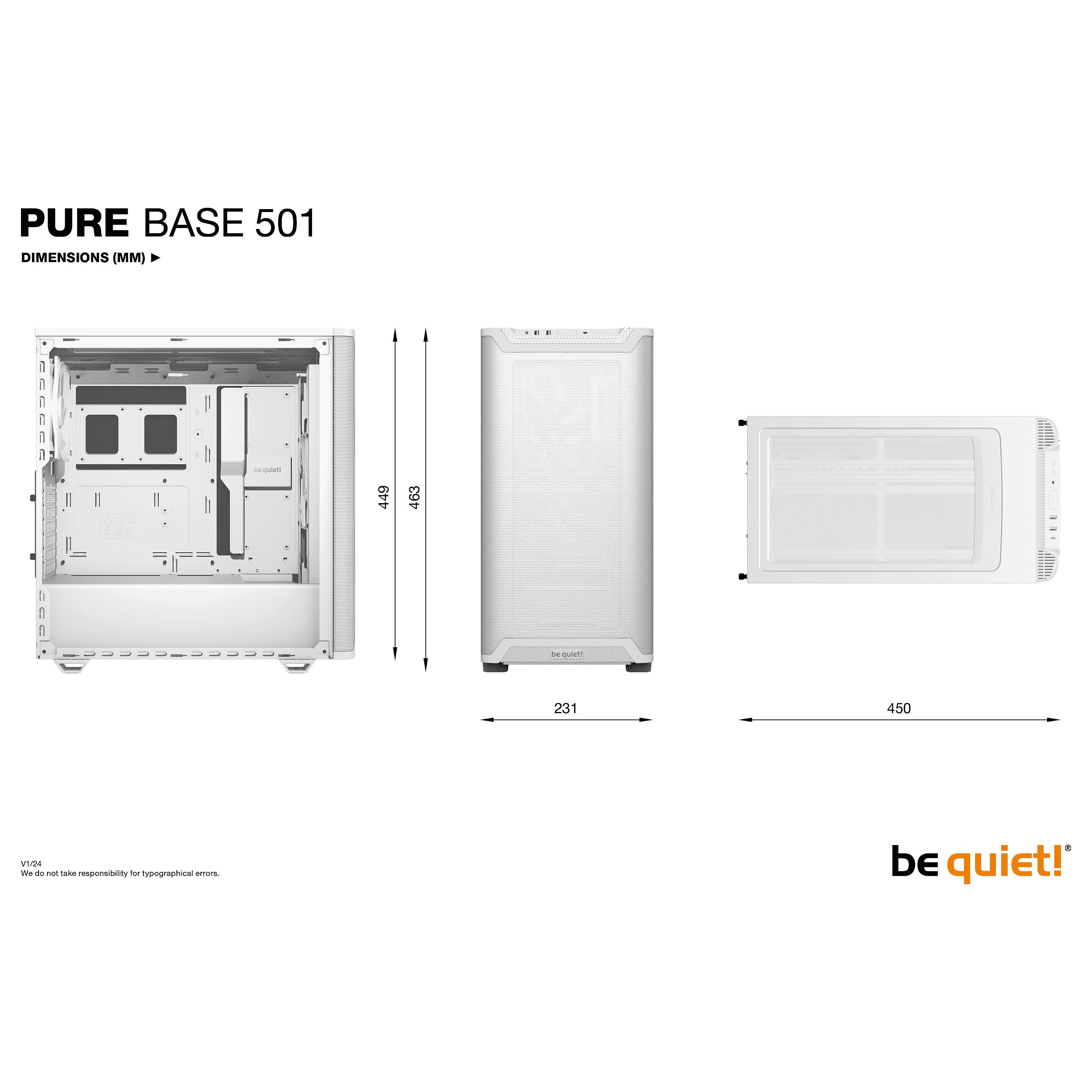 Kasë PC be quiet! PURE BASE 501 Airflow / Midi Tower / ATX / 1x 140mm + 1x 140mm Fan / Airflow - Bardhë - 8