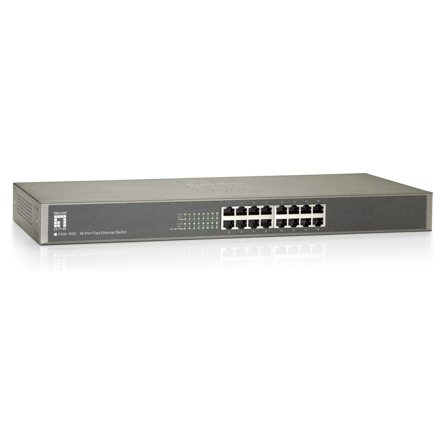 Switch LevelOne FSW-1650, 16× Fast Ethernet RJ45 10/100Mbps, Unmanaged, 3.2Gbps – Hiri