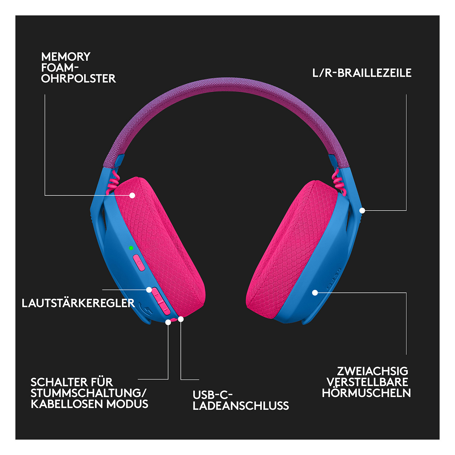 Kufje Gaming LOGITECH Lightspeed G435 / Bluetooth / Discord Certified / Blu - Pink - 17