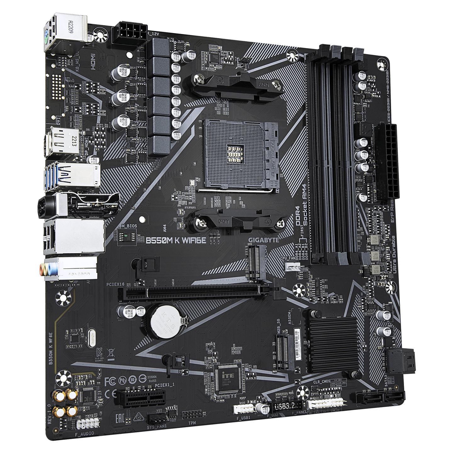 Pllakë Amë MB AMD Gigabyte B550M K WIFI6E, AM4, AMD B550, Micro ATX, DDR4, 4x DIMM, 2x M.2, Wi-Fi 6E - 3