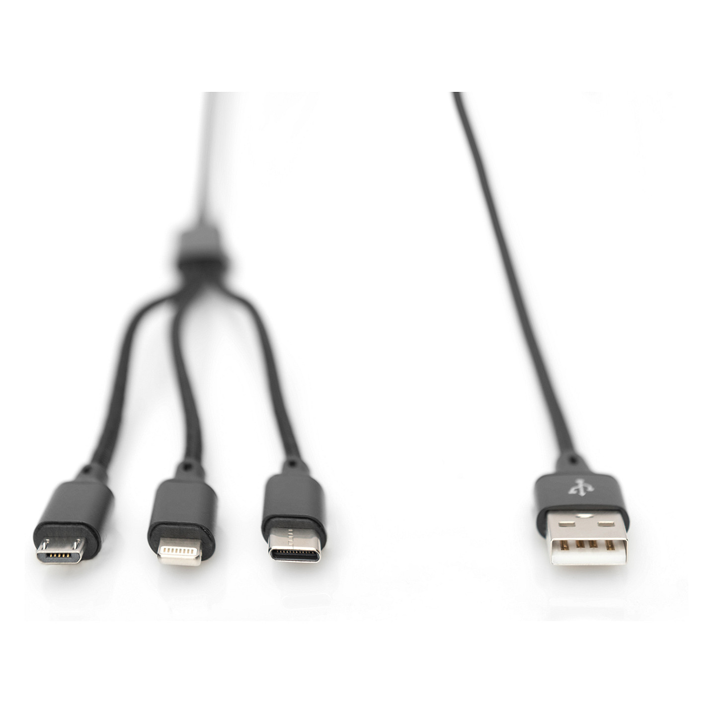 Kabllo DIGITUS LAK 3‑in‑1 USB‑A + Lightning + MicroUSB në USB‑C / 1m - Zezë - 5