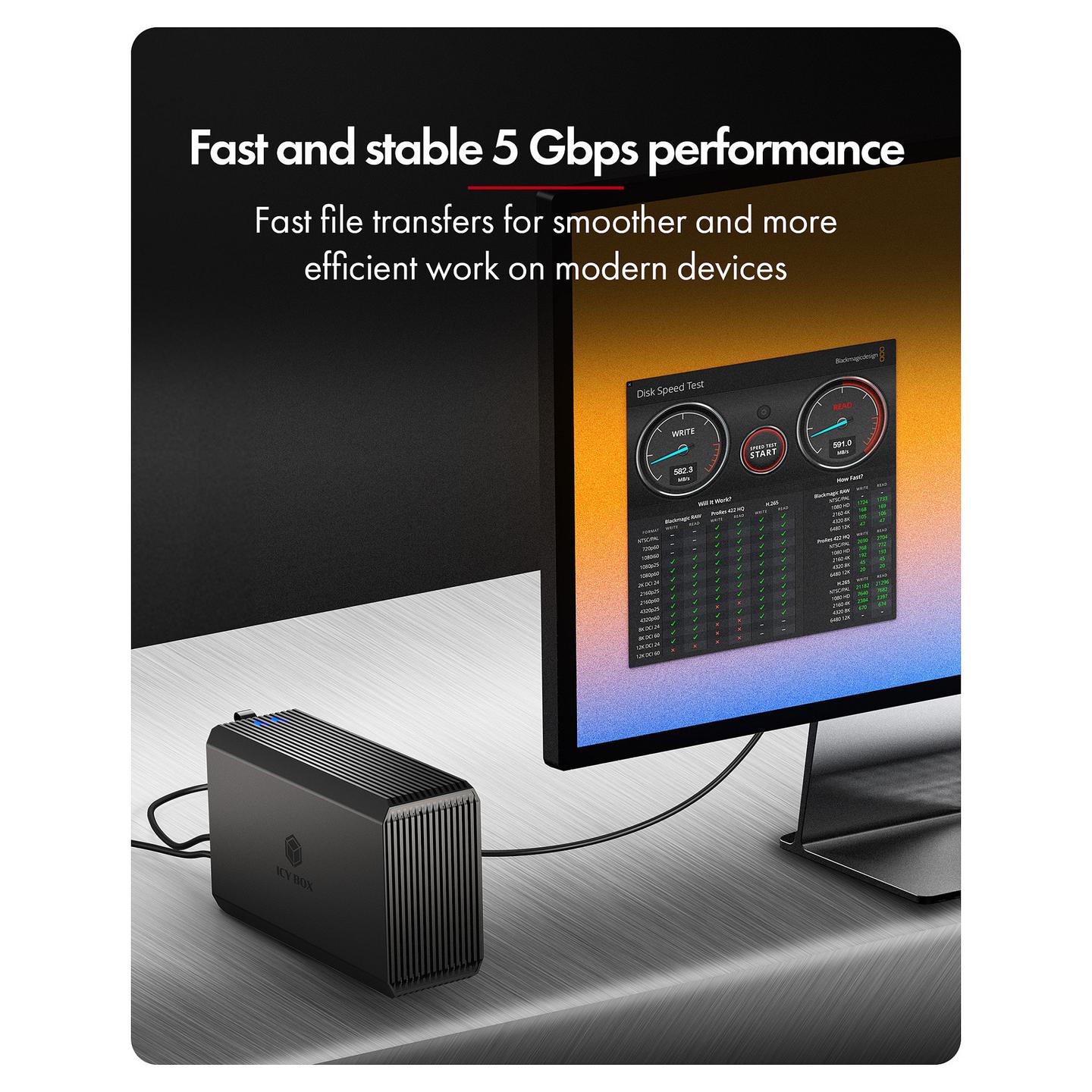 Këllëf për Disqe ICY BOX IB-RD3720-CU3 / 2.5"/3.5" / SATA II/III / RAID 0,1 / 5Gbps / USB Type-C - Zezë - 5