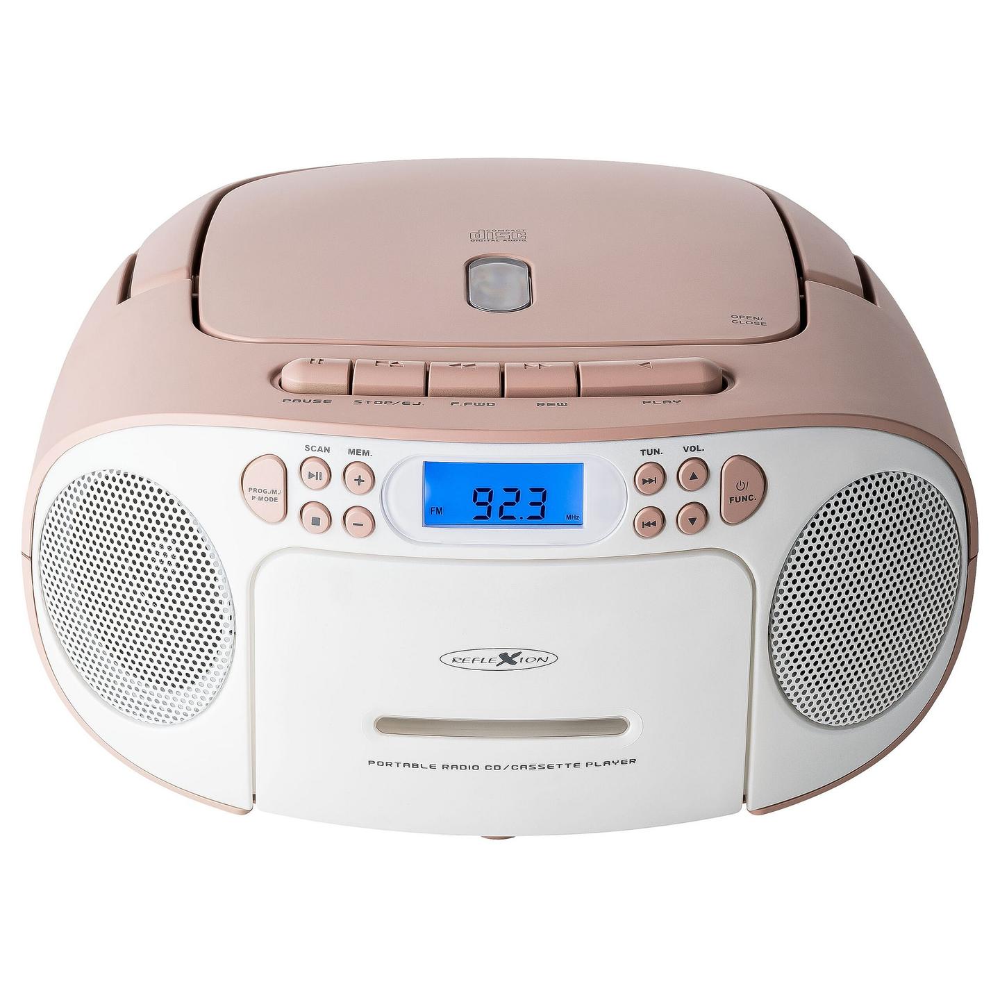 Radio portative Reflexion RCR2260, FM, PLL, 20 W RMS, Ekran LCD, Dalje për Kufje 3,5 mm - Rozë, Bardhë