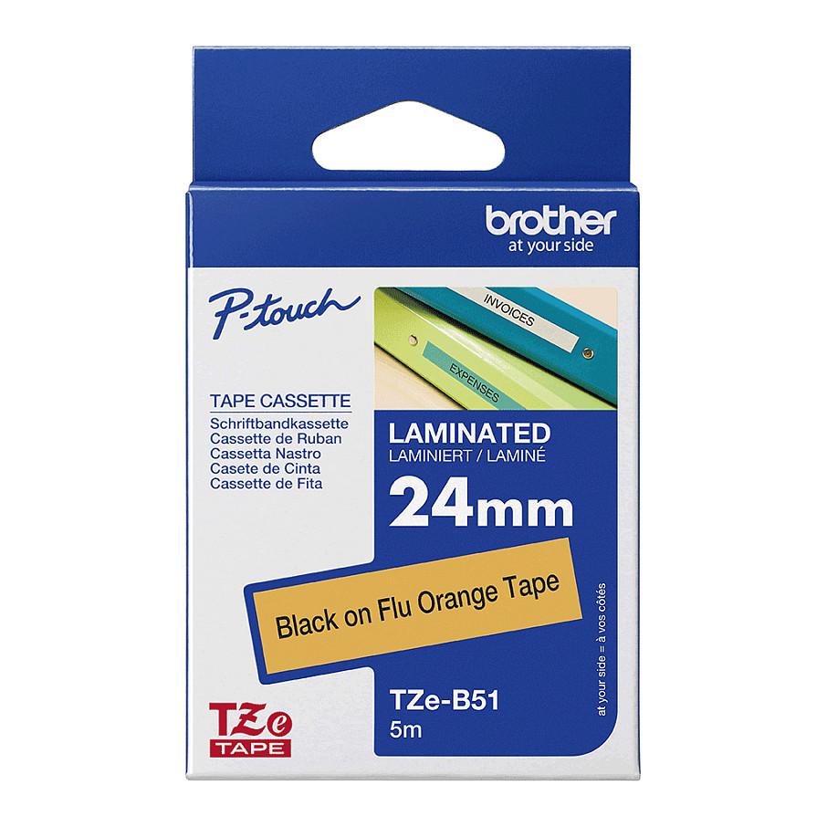 Shirit për Printer Brother TZe-B51 / 24 mm × 5 m - Zezë mbi Portokalli Fluoreshent - 3
