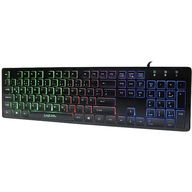 Tastierë Me kabllo LogiLink ID0184 / Membrane / 104 Taste / Rainbow LED / USB / QWERTZ - Zezë - 3