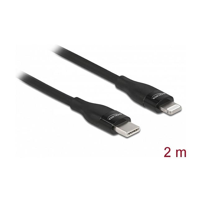 Kabllo USB DeLOCK 86638, USB 2.0 Type-C në Lightning, MFi, 2 m - Zezë - 2