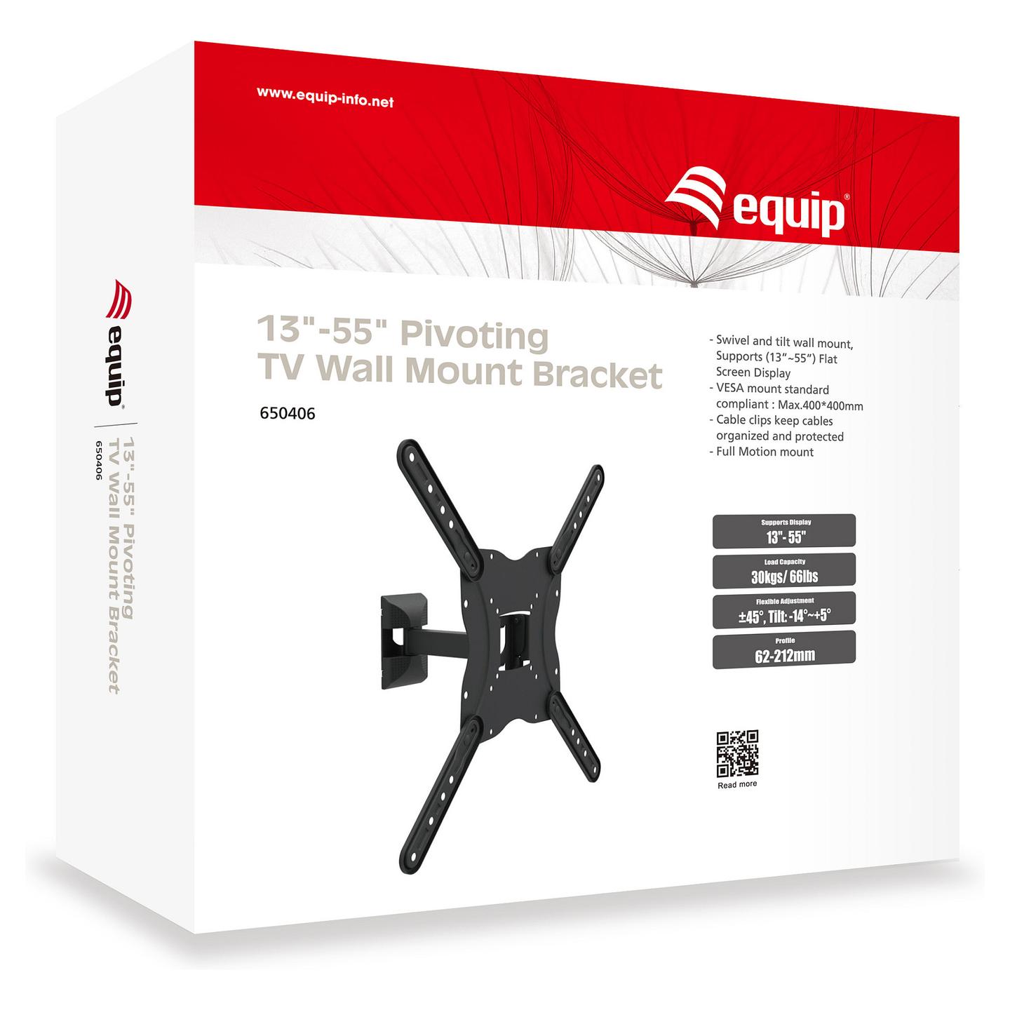 Mbajtëse Muri për TV Equip 650406 / 13"-55" / 30kg / Full Motion / Tilt -14° deri +5° / Swivel 45° - Zezë - 3