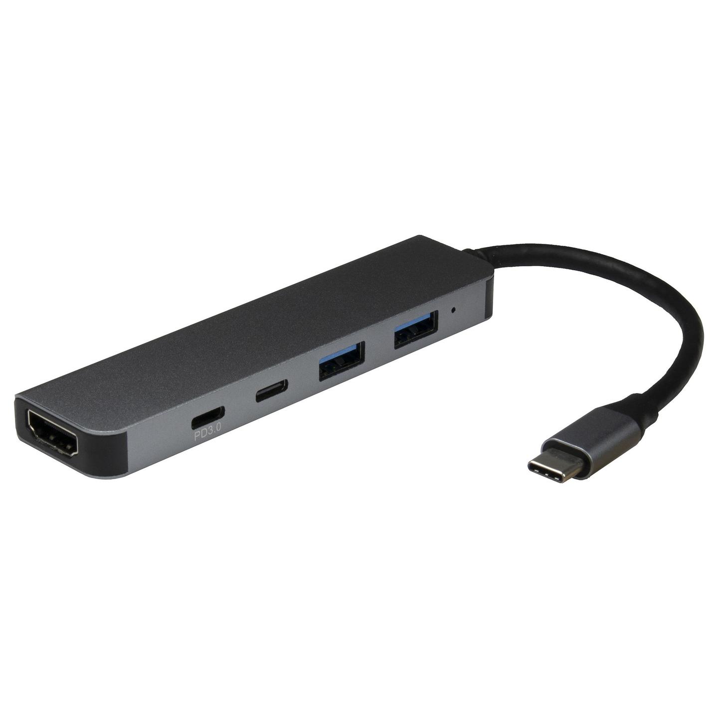 Adapter USB-C Inter-Tech Argus H-469-01, 5-in-1, USB 3.2 Gen 1, 2x USB-A, USB-C, HDMI 2.0, Power Delivery 100W - Zezë - 2