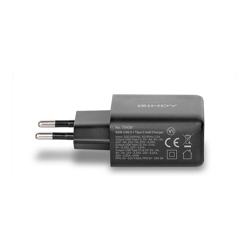 Adapter Lindy 73438 / 65W / 2 x USB-C / PD 3.0 / PPS - Zezë - 3