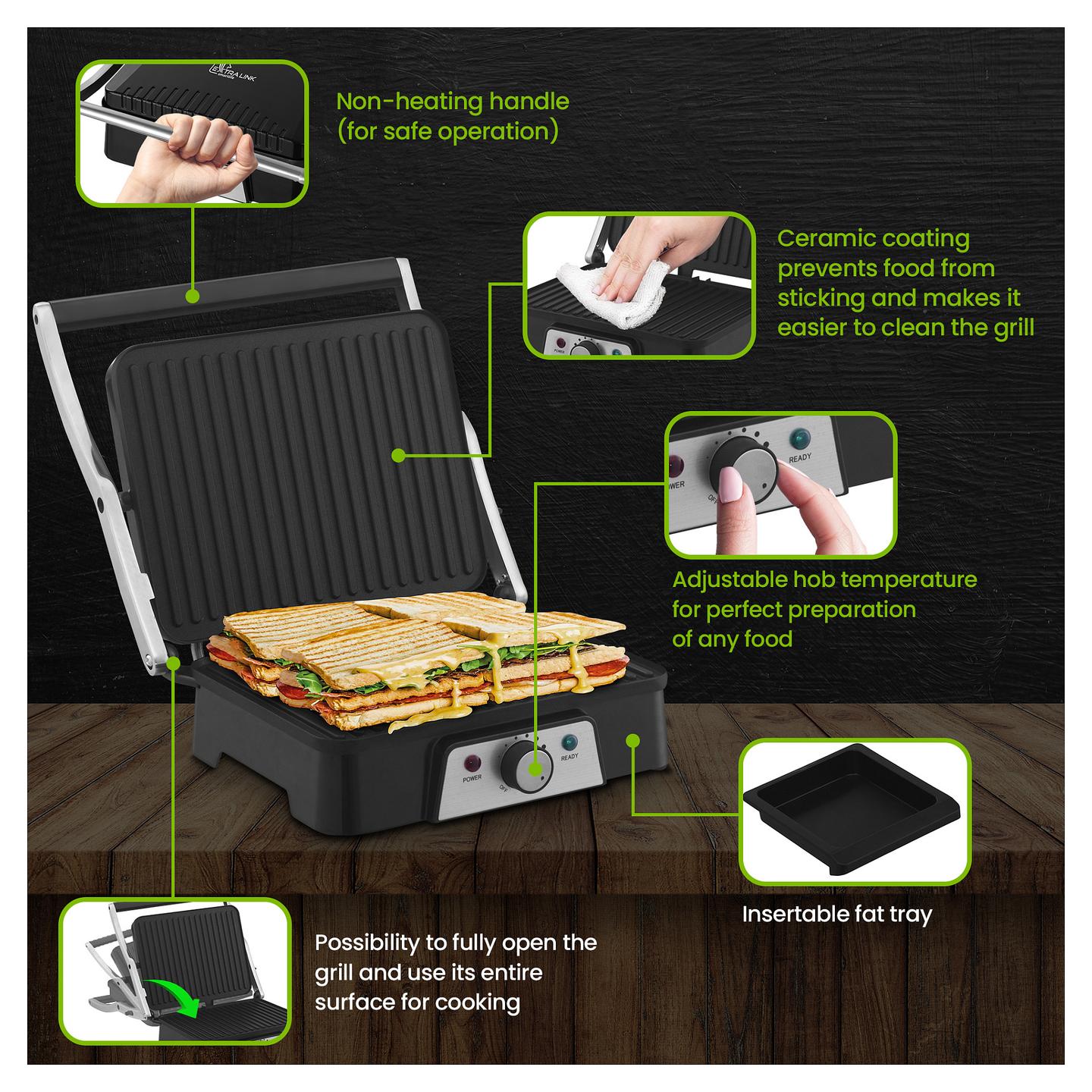 Grill Elektrik Extralink Smart Life SJ-36, 2000W, 1334cm², Kontakt, 180° - Zezë - 19