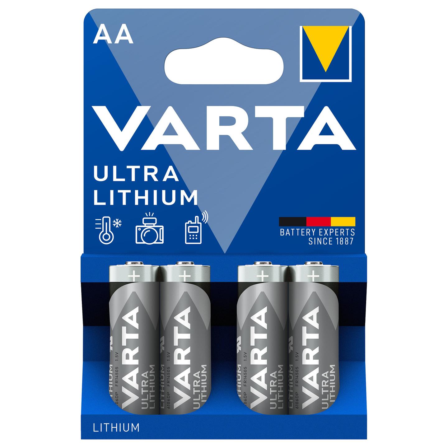 Bateri AA (LR6) 1.5V / Ultra Lithium / 4Pack / Varta - 4