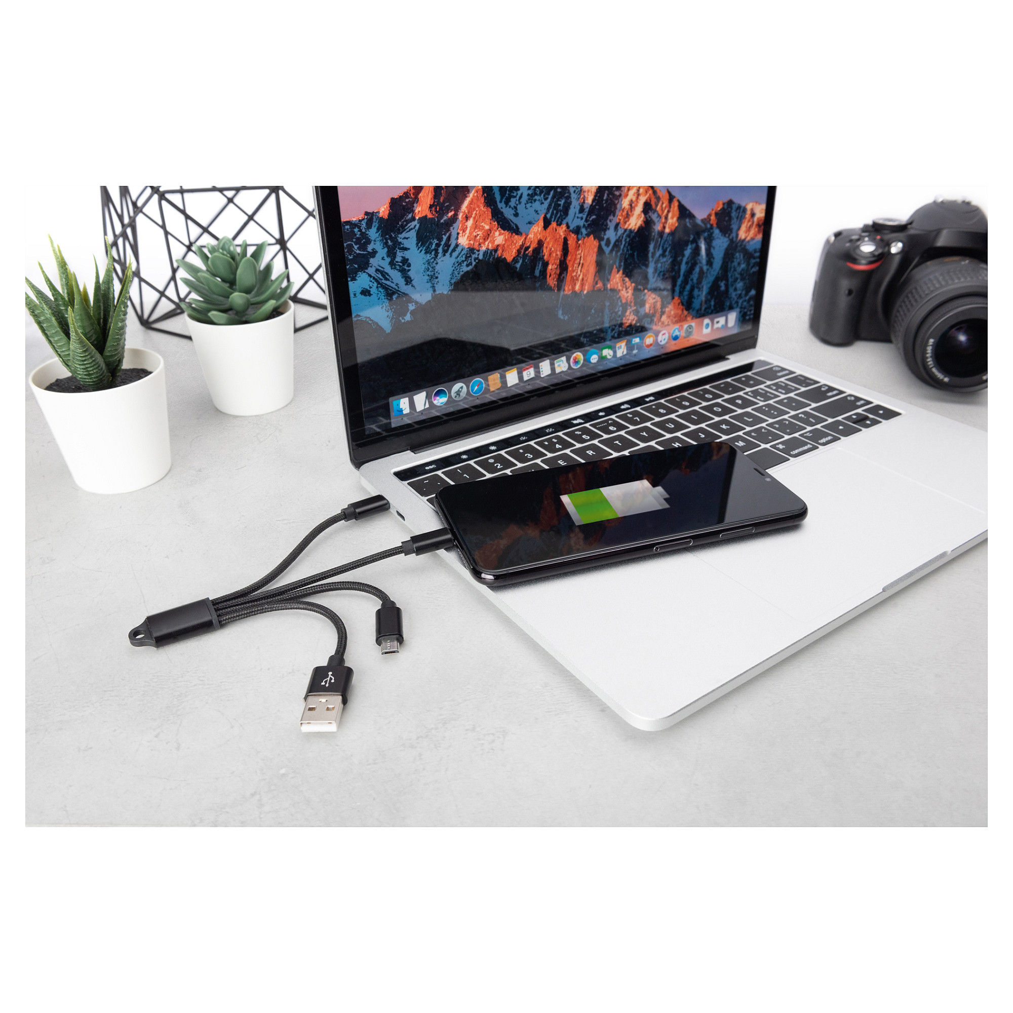 Adapter DIGITUS 3‑in‑1 Charging Cable USB‑A to Lightning + Micro USB + USB‑C - 2