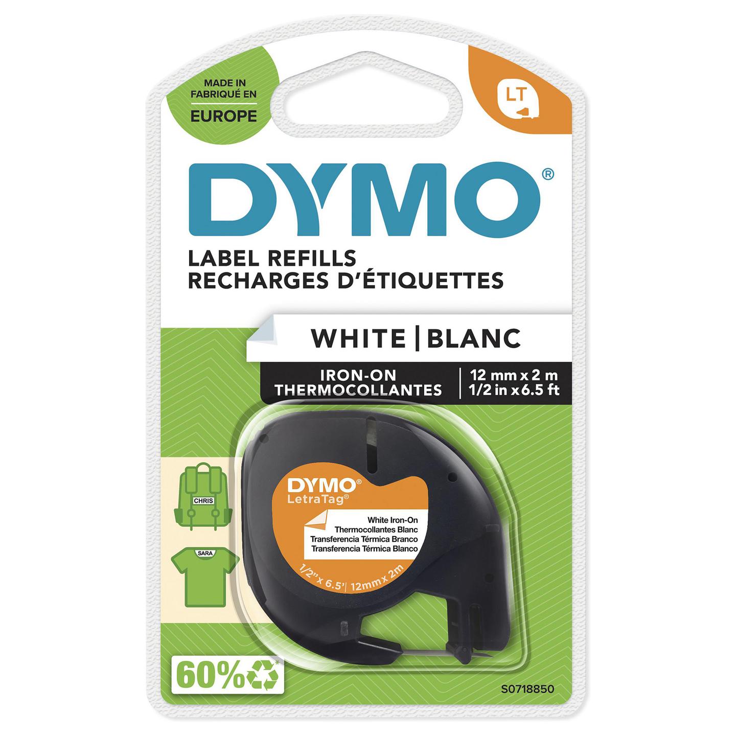 Shirit për Printer DYMO S0718850 / LetraTag / Iron-On / 12 mm × 2 m / Tekst i Zi - Bardhë