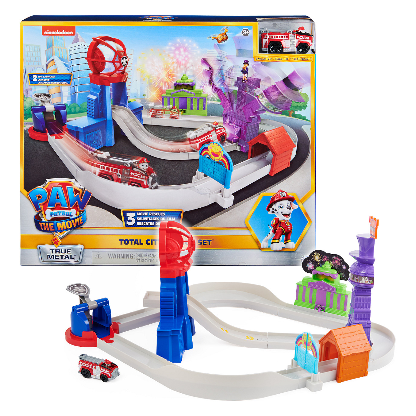 Lodra Spin Master PAW Patrol True Metal Total City Rescue Playset – Marshall / 1:55 Scale / 3 Rescue Scenes / Rotating Launcher - MIx