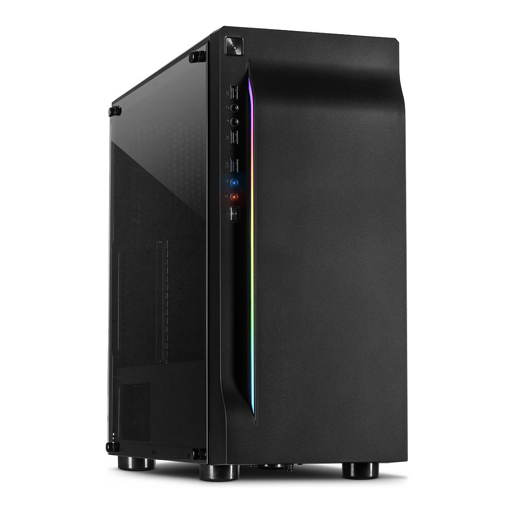 Kasë PC Inter-Tech A-3411 Creek / Midi Tower / ATX / 3x 120mm ose 2x 140mm Fan Support / 1x 3.5" + 3x 2.5" Bay / Tempered Glass / RGB - Zezë