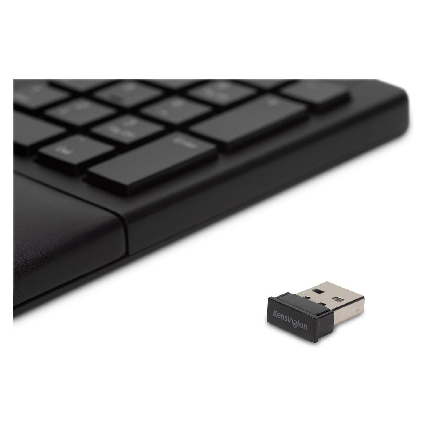 Tastierë pa kabllo Kensington Pro Fit Ergo / QWERTZ (DE) / Full-Size / Ergonomike / 2.4 GHz + Bluetooth / USB Receiver / Mbështetëse për Dore – Zezë - 6