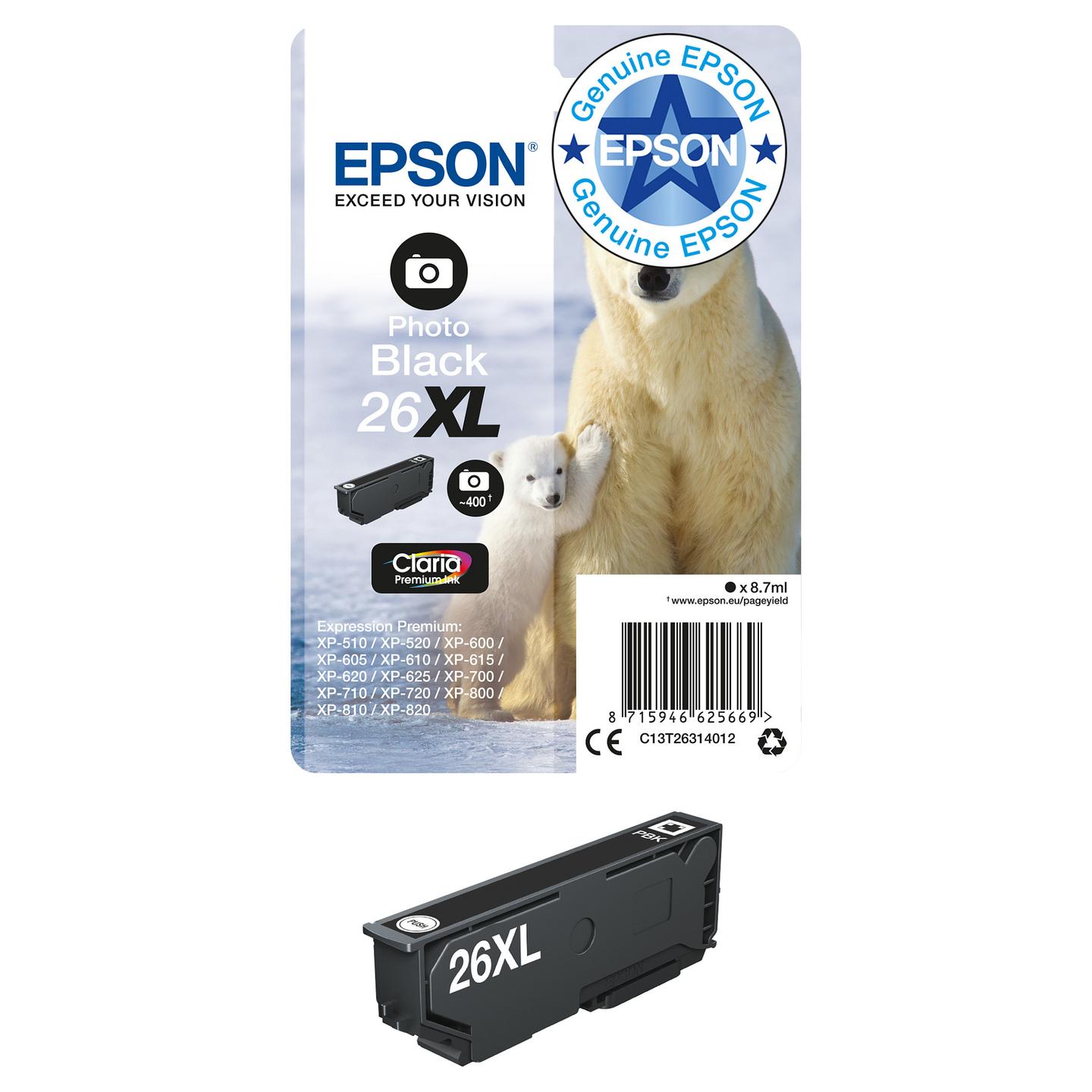 Ink Epson 26XL Polar Bear, Photo Black, 8.7 ml, 400 faqe - Zezë - 2