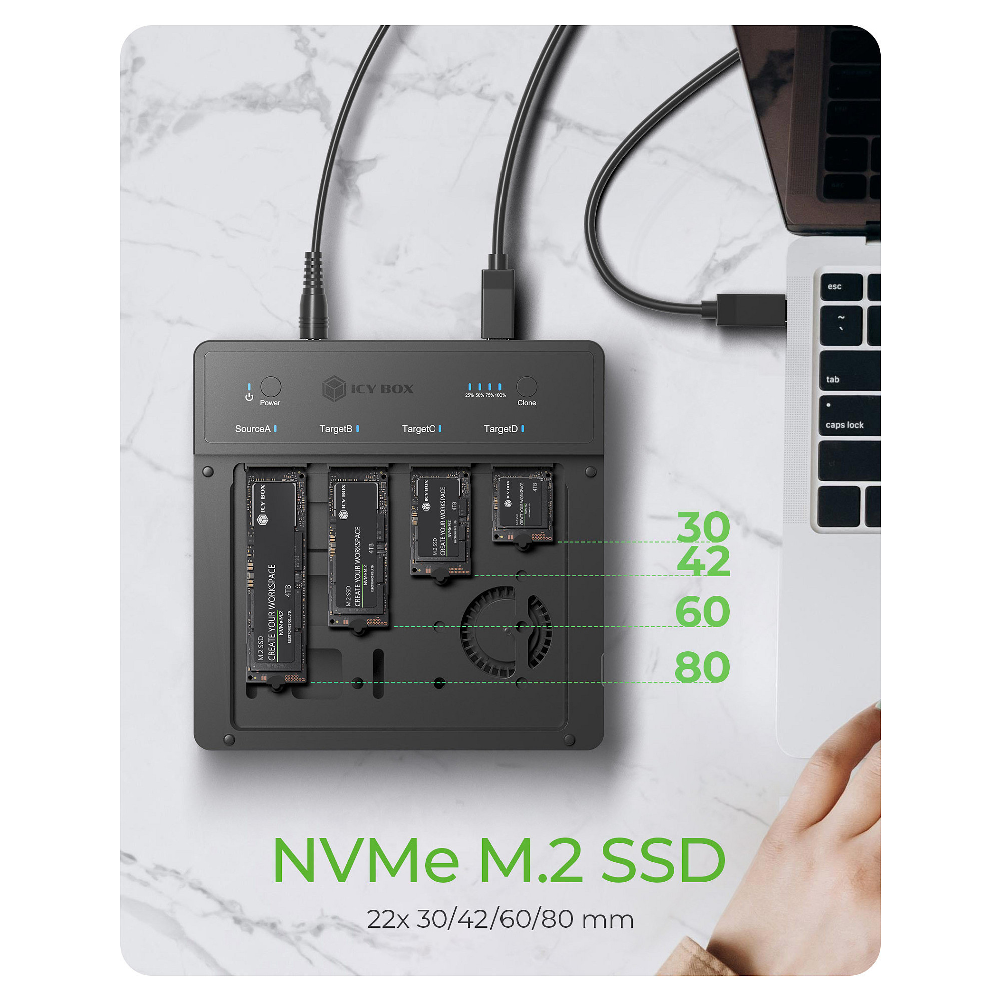 Docking Station ICY BOX IB-4013MCL-C4 / 4x M.2 NVMe / USB4 40Gbps / 1:3 Offline Clone – Zezë - 4