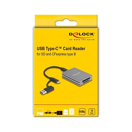 Lexues Kartelash DeLOCK 91011 , SD , CFexpress Type B , USB-C , USB 10Gbps , UHS-II , NVMe - Gri - 5