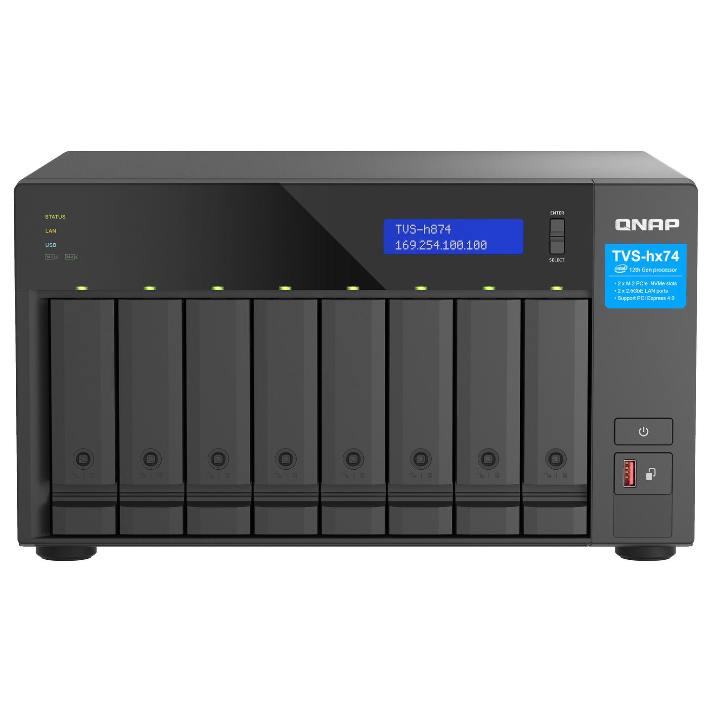 NAS QNAP TVS-h874-i5-32G, Intel Core i5-12400, 32GB DDR4, 8 Bay SATA, 2 × M.2 NVMe, 2 × 2.5GbE, Tower - Zezë