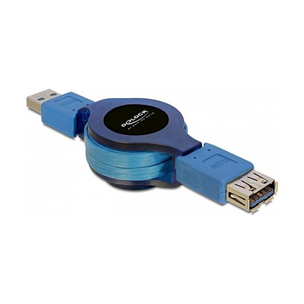 Kabllo USB DeLOCK 82649 / USB 3.0 Type-A Mashkull në Type-A Femër / Retraktabile / 1.2m – Zezë