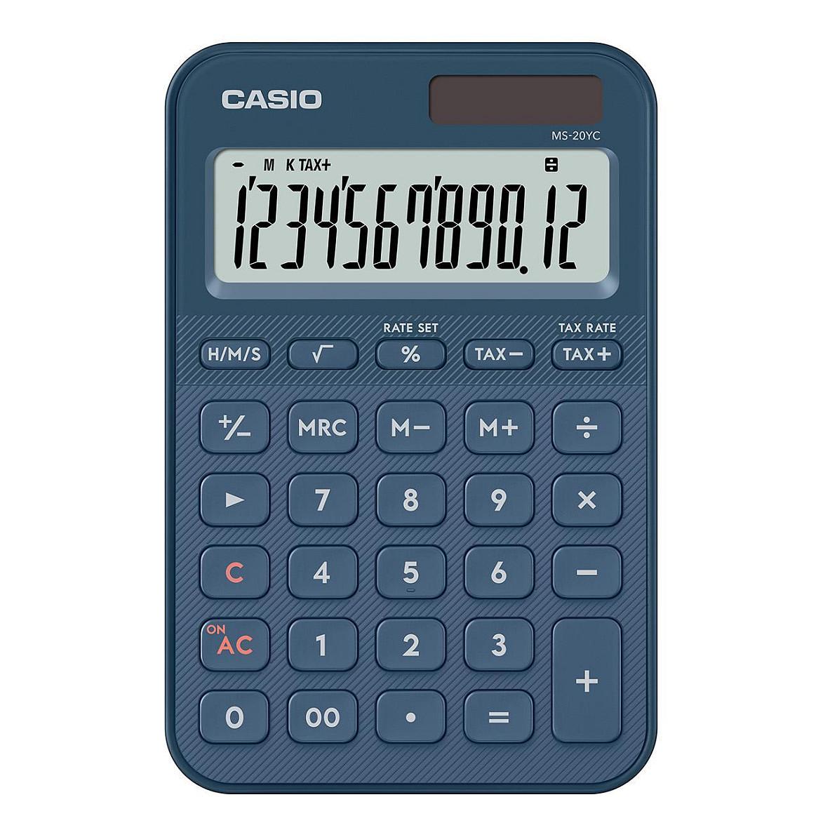 Kalkulator Casio MS-20YC-NY, 12 Shifra, Ekran LCD, Energji Solare dhe Bateri, Llogaritje Taksash – Blu