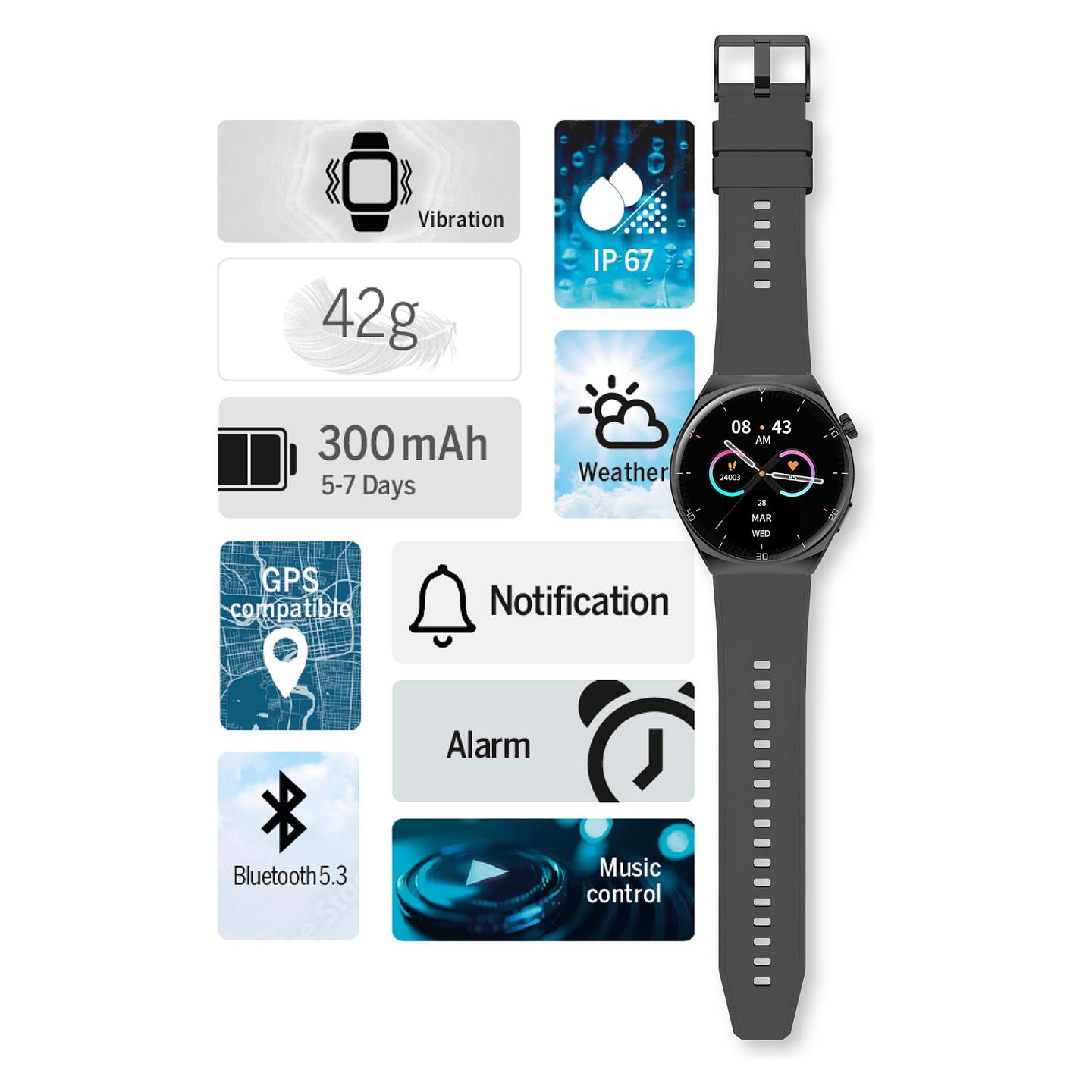 Orë e mençur Bea-fon Smart Watch 401 / 46.5mm / AMOLED 1.43" / Bluetooth 5.3 / GPS kompatibil / IP67 / 5-7 Ditë Bateri - Zezë - 4
