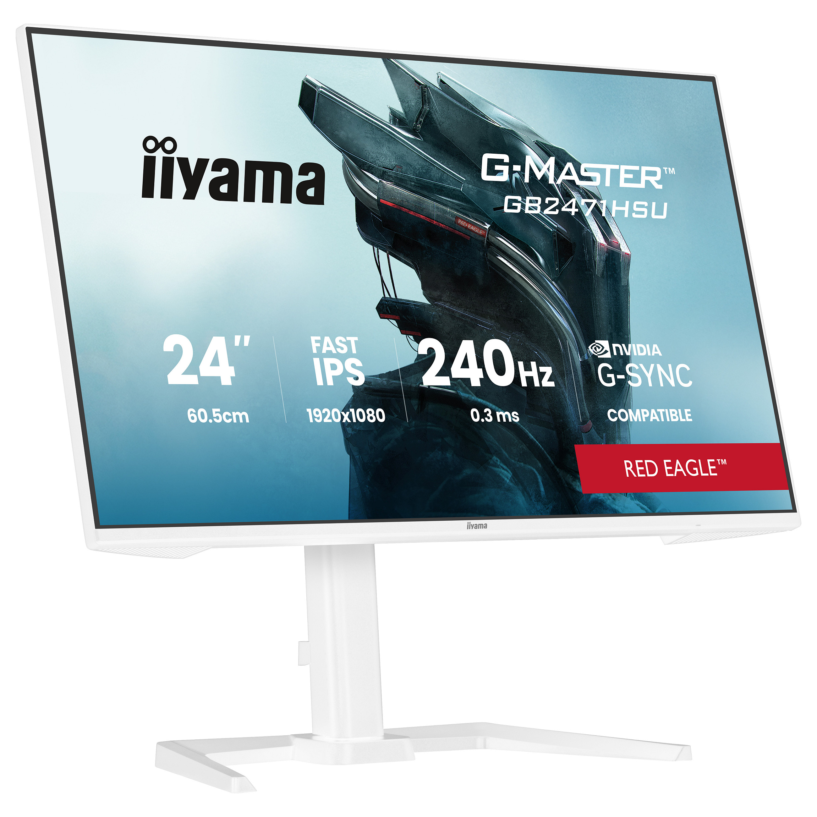 Monitor Gaming iiyama G-MASTER Red Eagle™ GB2471HSU-W1 / 24" / Full HD Fast IPS / 240Hz / 0.3ms / USB+HDMI+DP - Bardhë - 9