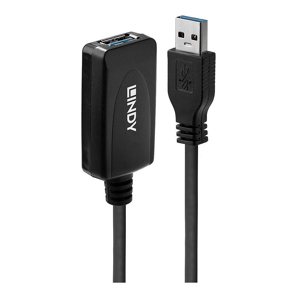 Kabllo USB LINDY 43155, USB 3.0, USB-A Mashkull në USB-A Femër, 5Gbps, 5m, Zgjatuese Aktive - Zezë
