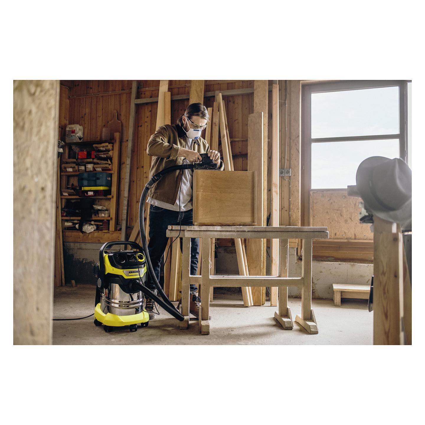 Fshesë me Vakum Kärcher WD 5 P S V-25/5/22 / 1100W / 25L / 5m / 2.2m / Wet & Dry / Power Control / Auto On/Off – Argjend/Verdhë/Zezë - 2