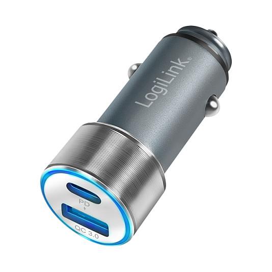 Adapter telefoni për veturë LogiLink PA0252, 1x USB-C PD, 1x USB-A QC 3.0, 36W - Argjend 