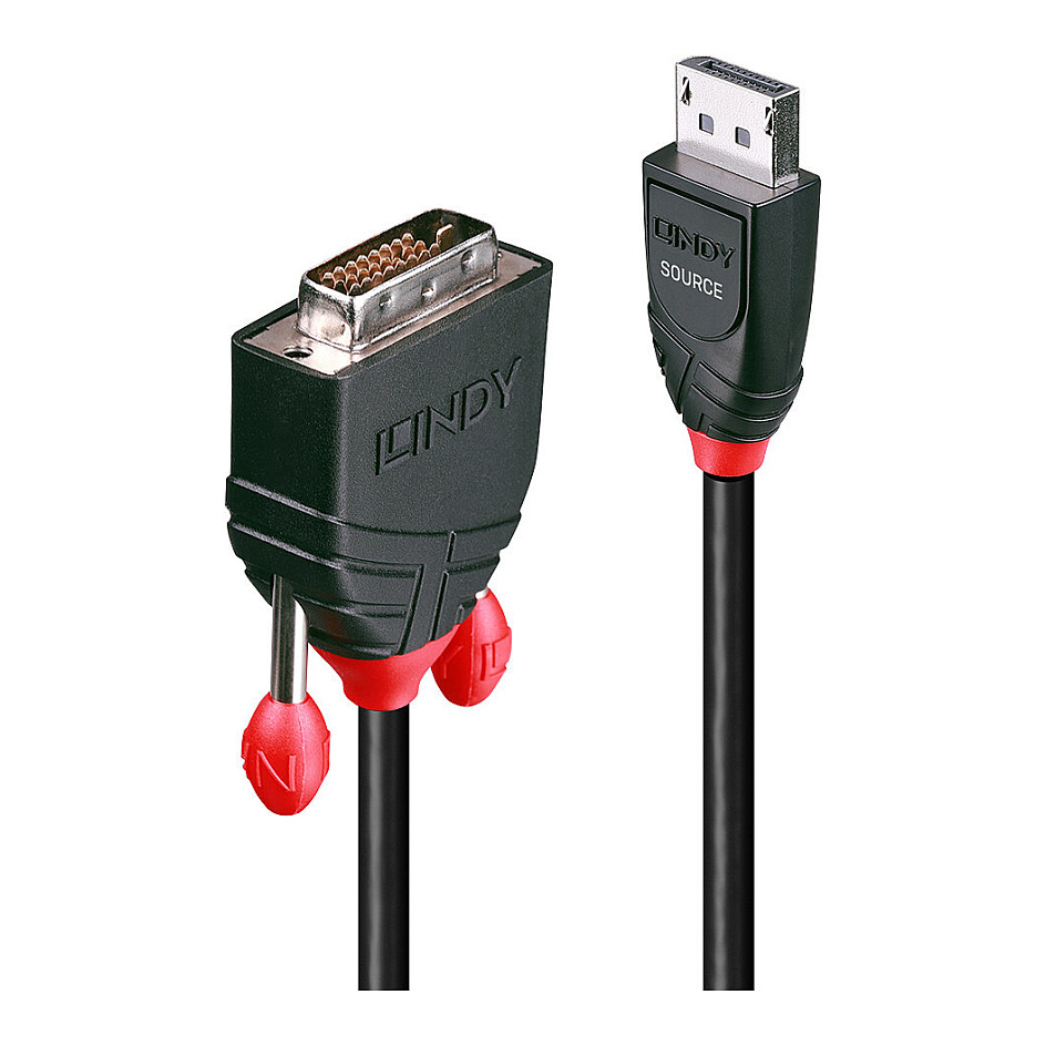 Kabllo DisplayPort Lindy 41491 / DisplayPort në DVI-D / 2m / DisplayPort 1.2 / 1920×1200 60Hz - Zezë