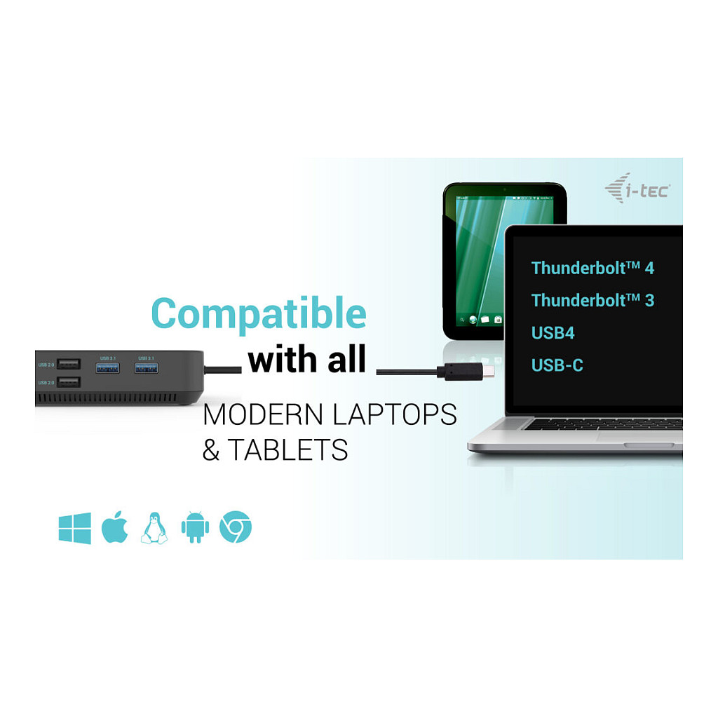 Docking Station I-TEC USB-C / HDMI + 2x DisplayPort / PD / LAN / USB - Metalik - 7