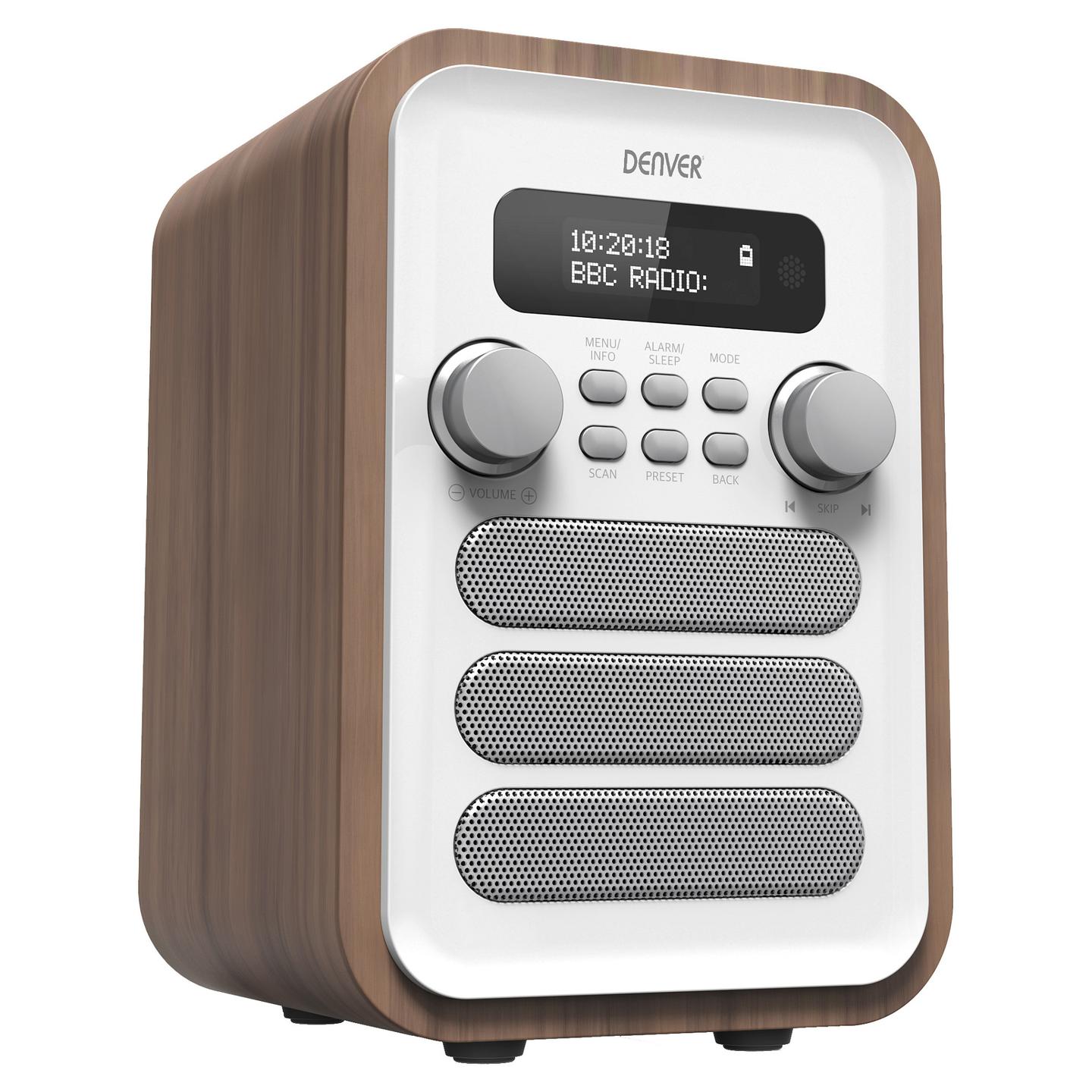 Radio Denver DAB-48, DAB+, FM, 2.5W, Jack 3.5 mm - Bardhë dhe Dru
