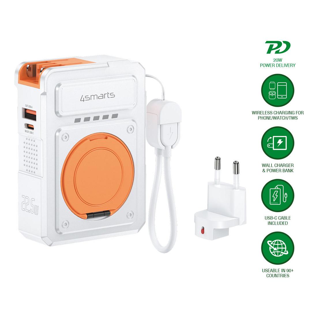 PowerBank 4smarts 6in1 Hybrid Charger / 10000mAh / USB-C 20W / USB-A 22.5W / Qi 15W - Bardhë - 7