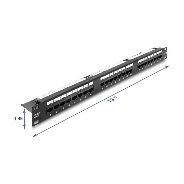 Panel Patch për Rrjet Delock 91087 , 19" , 1U , 24x RJ45 , Cat.6 , me LED , LSA - Zezë