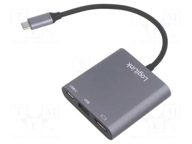 Adapter USB-C LogiLink / USB 3.2 Gen 1 / USB-C Male / HDMI Female / 2x USB Female / 4K 60Hz / PD / Aluminum / 0.15m - Gri - 1