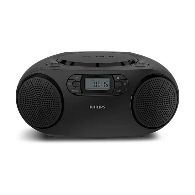 CD Player portativ Philips TAZ2000B/10, 3 W RMS, Përforcim dinamik i basit, Ekran LCD me ndriçim të bardhë, Antenë e jashtme - Zezë, Argjend