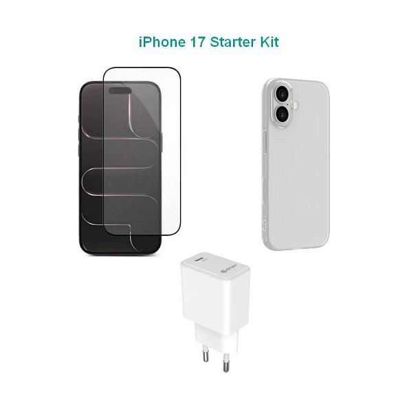 Set Aksesorësh për Telefon eSTUFF, iPhone 17, Karikues, Case, Mbrojtës Ekrani - Transparent - 1