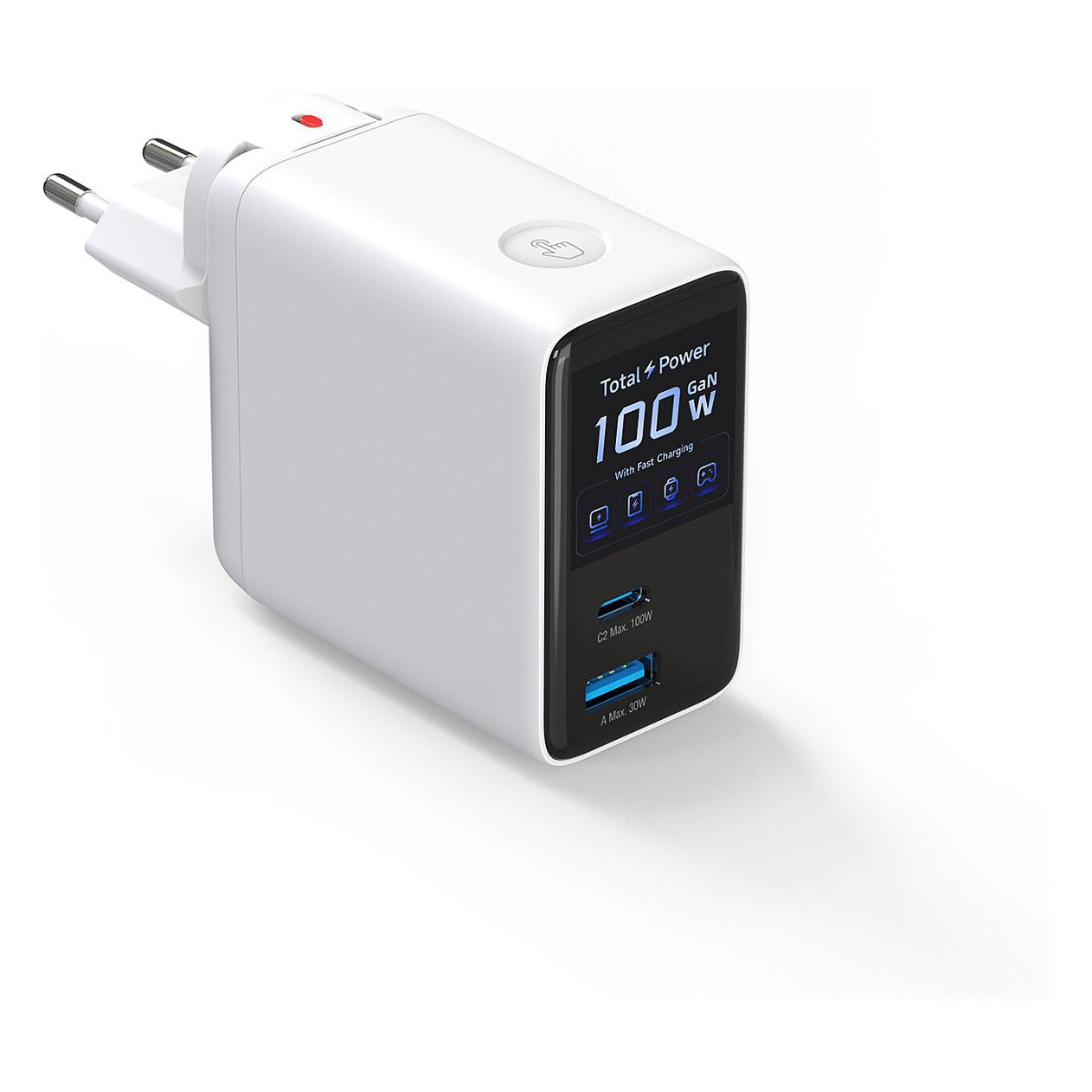 Adapter 4smarts GaN Flex Screen AI / 100W / 2x USB-C + USB-A / PD / PPS / Ekran Inteligjent - Bardhë - 3