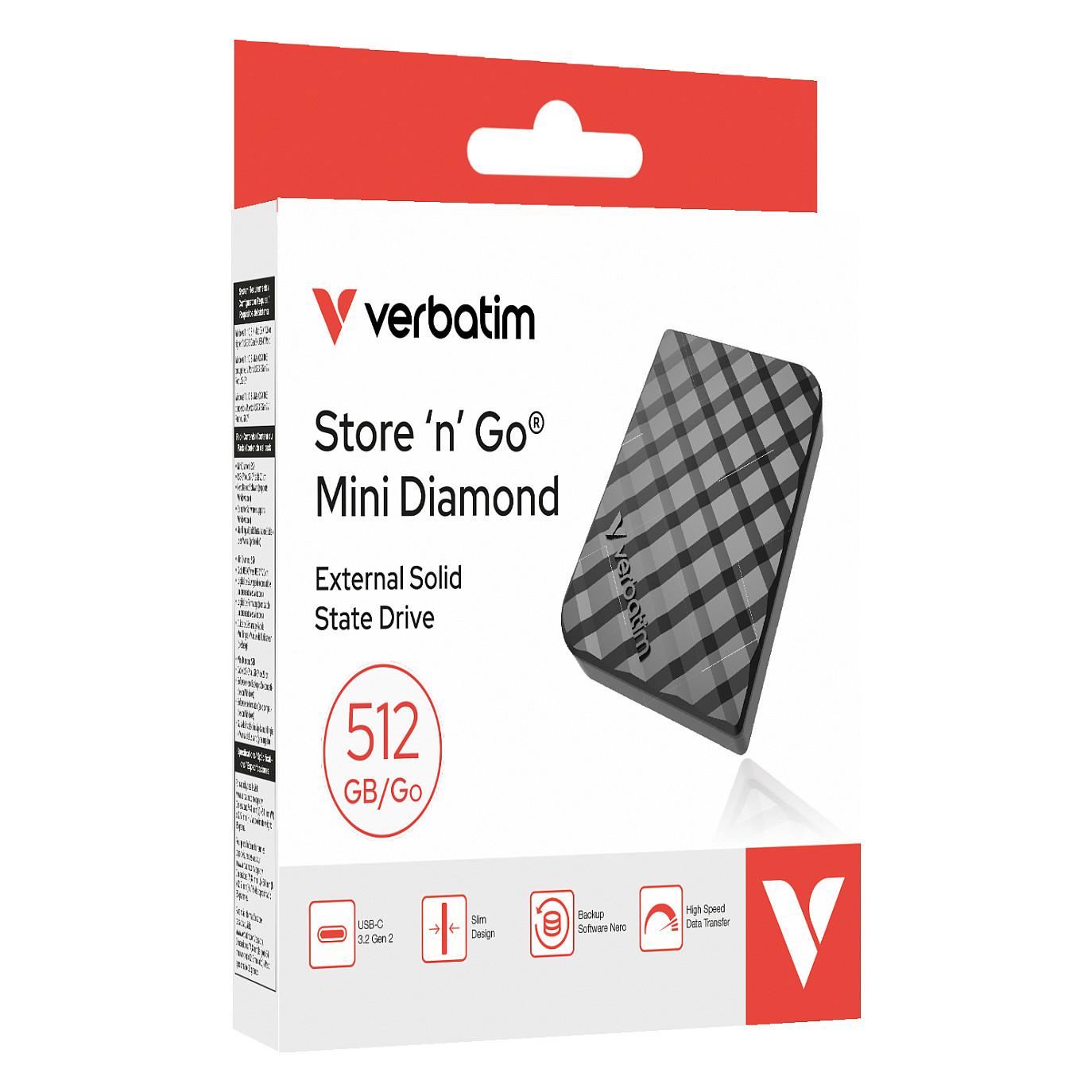 SSD e Jashtme Verbatim Store 'n' Go Mini Diamond, 512GB, USB 3.2 Gen 2, USB-C - Zezë - 2