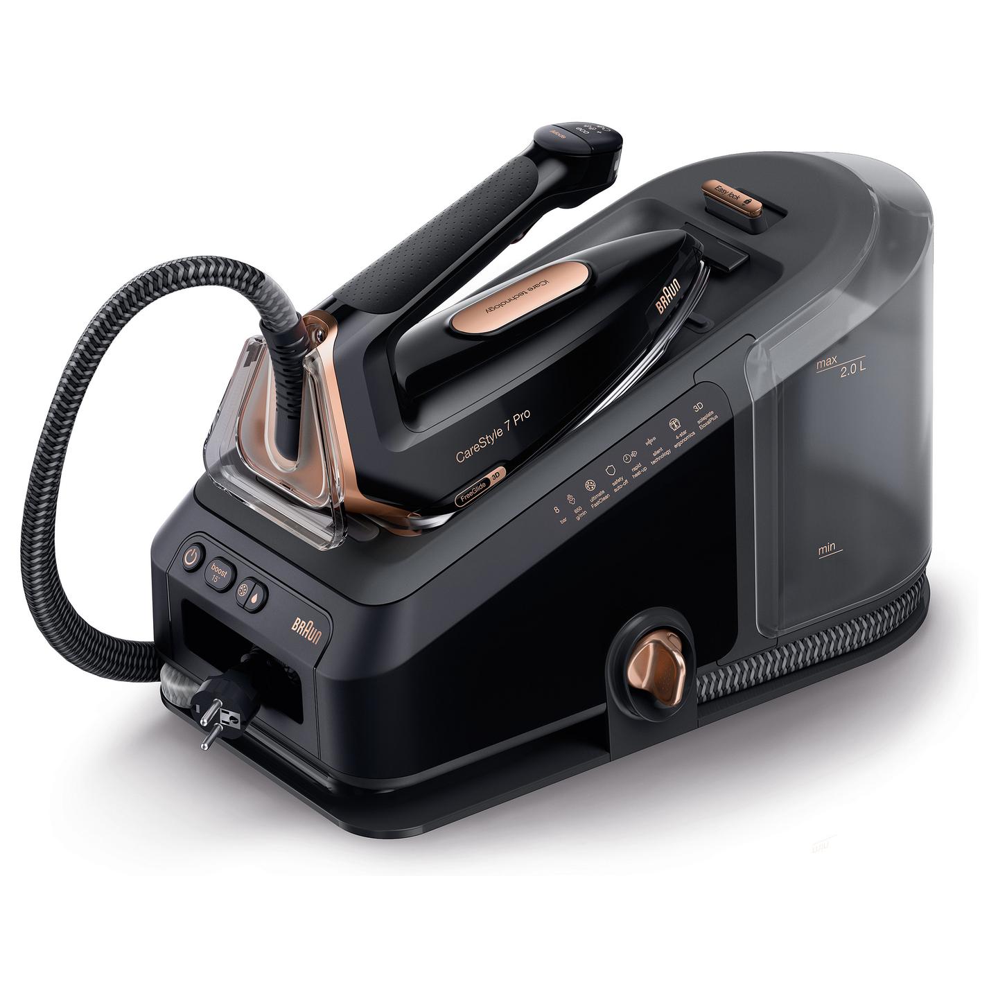 Hekur me Avull Braun CareStyle 7 Pro IS 7286 BK, 2700W, 8 Bar, 190g/min, 650g/min, 2L, EloxalPlus - Zezë, Bakër