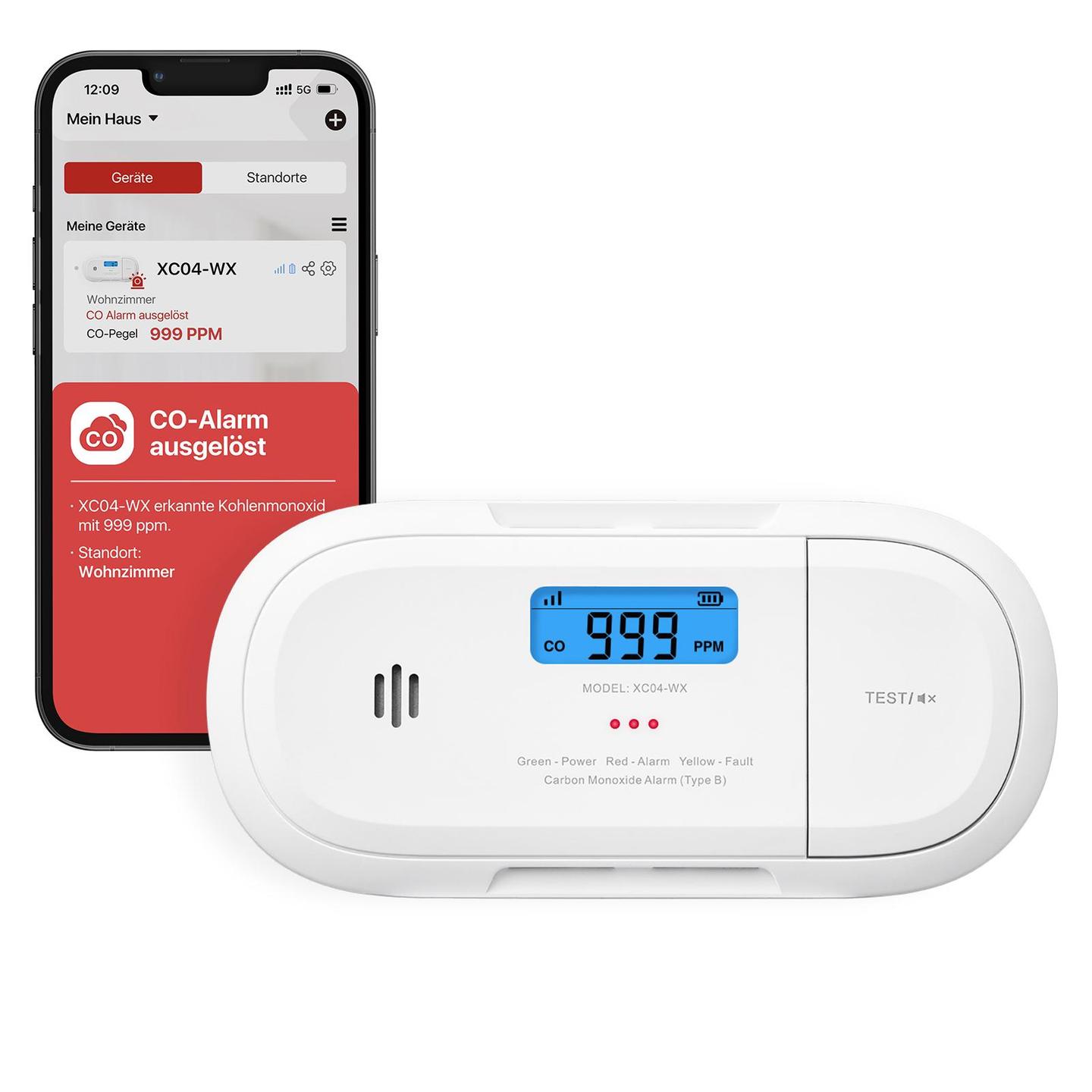 Detektues Monoksidi Karboni X-Sense XC04-WX / ZASXS00171WEU / Wi-Fi 2.4GHz / Electrochemical / Smart App / LCD – Bardhë - 3