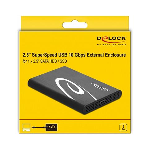 Këllëf për HDD/SSD DeLOCK 42610 / 2.5" SATA / USB 3.2 Gen 2 / 10Gbps – Zezë - 4