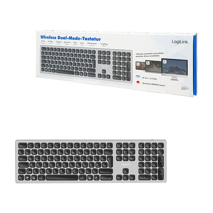 Tastierë Pa kabllo LogiLink ID0213 / Scissor Switch / Bluetooth / 2.4 GHz / 3 Pajisje / USB-C - Hiri - 6