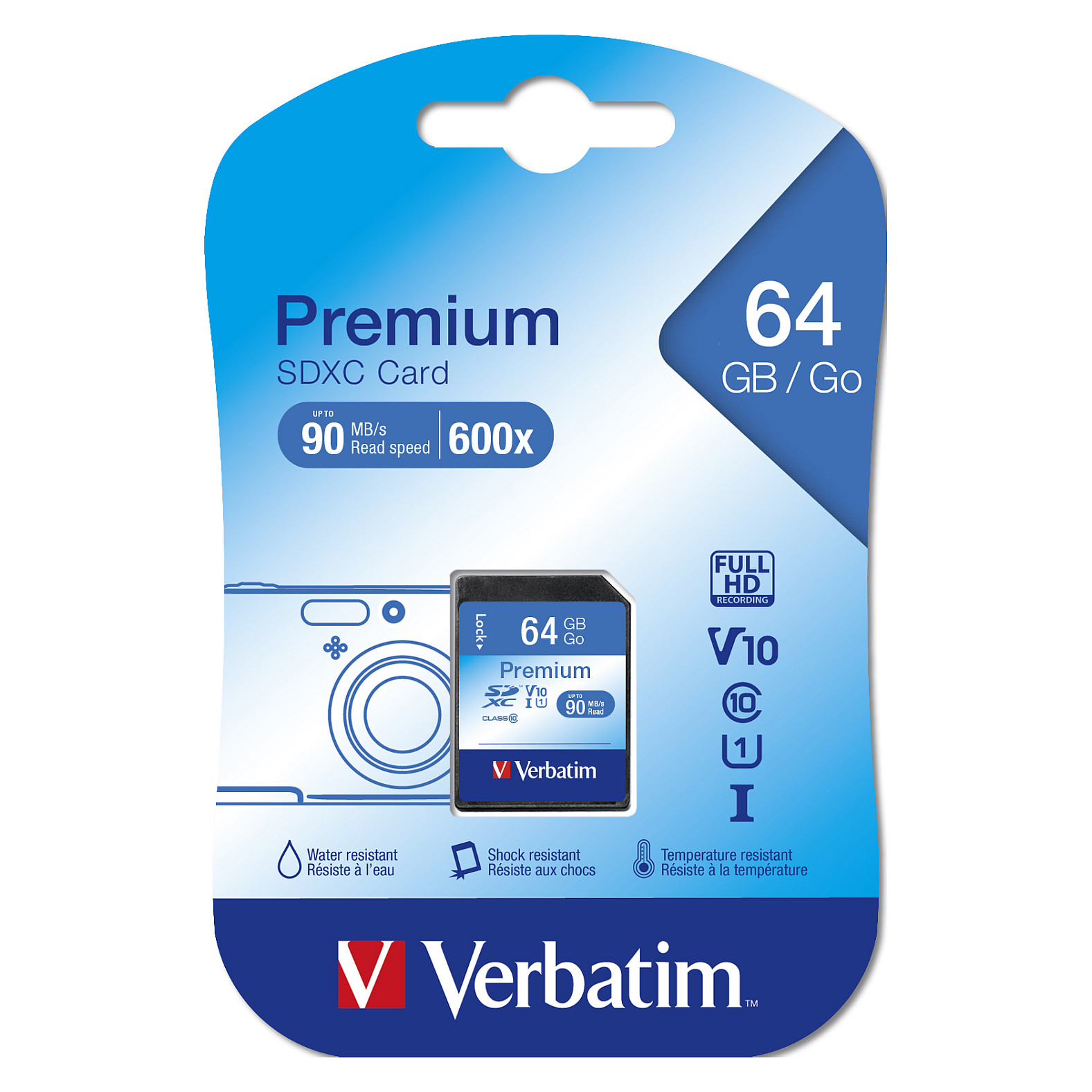Kartë Memorie SD Verbatim Premium / 44024 / 64GB / SDXC / UHS-I / Class 10 / V10 / 90MB/s - Zezë/Blu - 2